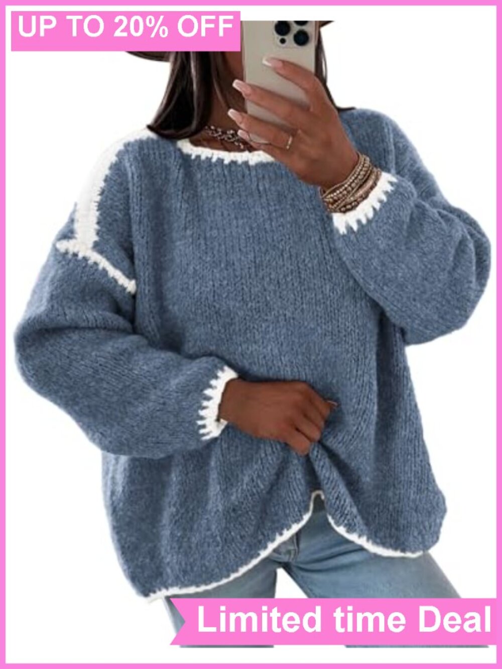 Oversized Chunky Knit Crewneck Long Sleeve Pullover Sweater